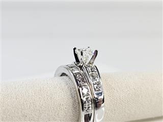 Leo 14K White Gold APX 2 CTW Princess Diamond Wedding Set Rings Sz 6.25
